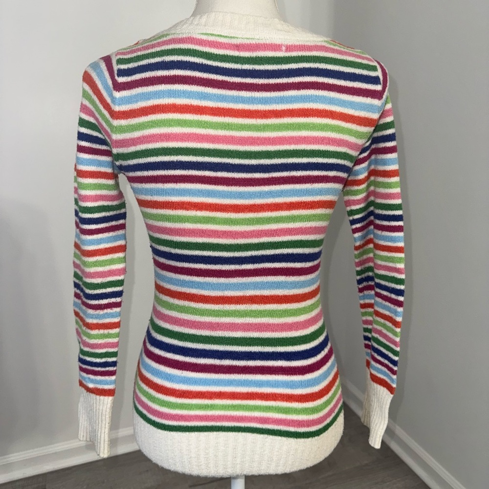 Aeropostale Rainbow Striped Knit Sweater XS‎ Long Sleeve Notched V Neck Y2K - Picture 3 of 11